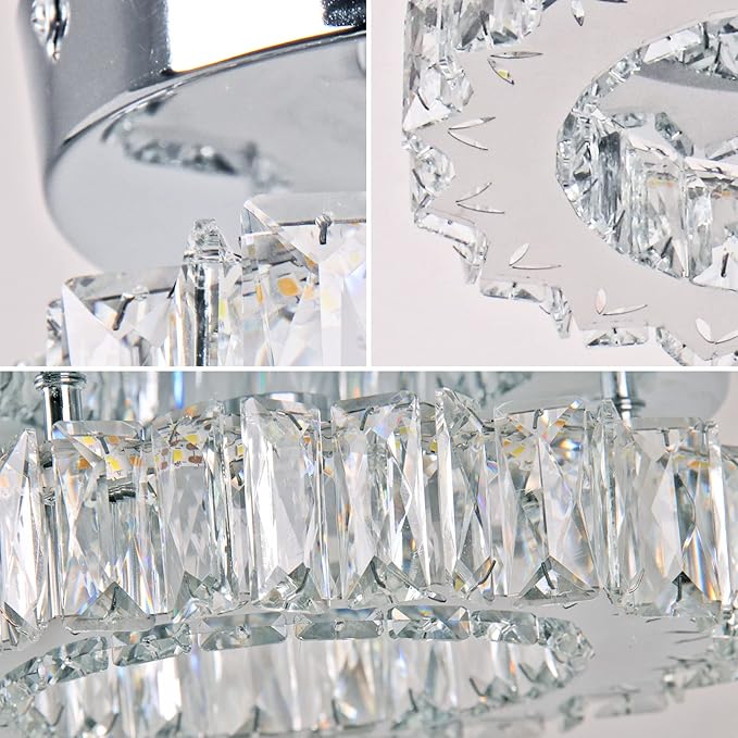 Dimmable LED Crystal Ceiling Light with Remote Mini Round LED Crystal Chandeliers Modern Flush Mount Ceiling Light Fixture Hallway Light Bedroom Bathroom Kitchen Office