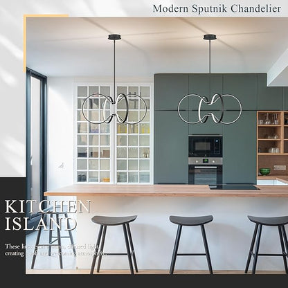 Modern LED Pendant Light Black Dimmable Circular Chandelier, Kitchen Island Pendant Light Fixture with Remote Control for Dining Room, Kitchen, Entry, Living Room(D31.5 Inch)