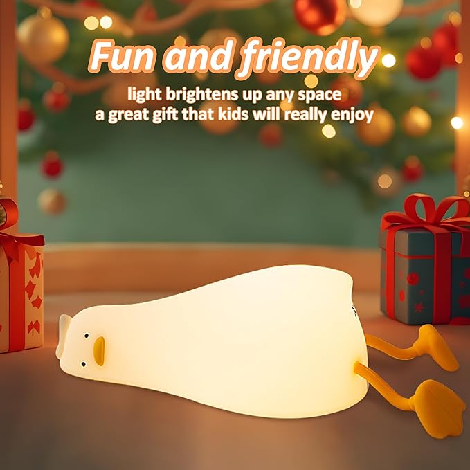 Anywin Lying Flat Duck Night Light, Cute Light Up Duck Soft Silicone Nursery Night Lamp with Touch Control & Rechargeable & Timer & Dimmer for Kids, Birthday Festival New-Born Gifts for Baby Kids