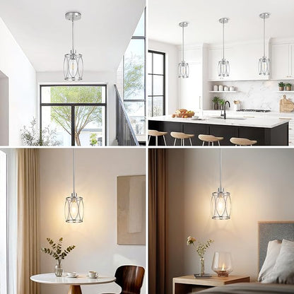 Glass Pendant Lights Kitchen Island Brushed Nickel Pendant Light Fixtures Adjustable Farmhouse Mini Hanging Light with Clear Glass for Sink Dining Room Foyer Entryway Bar, 2 Pack