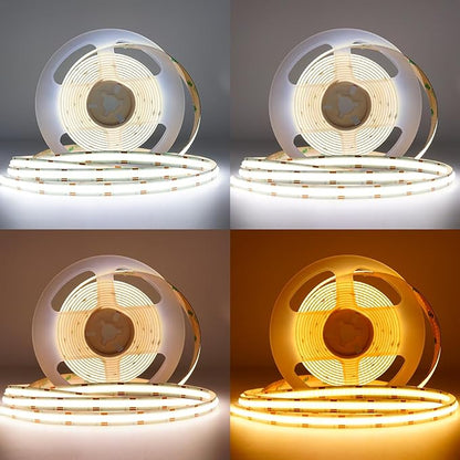 COB LED Strip Lights, 16.4ft DC 12V Tunable White 2700K- 6500K COB LED Strip Light Work with Alexa Google, RF Remote and App Control Sync Music LED Strip for Living Room, Shelf, Cabinet