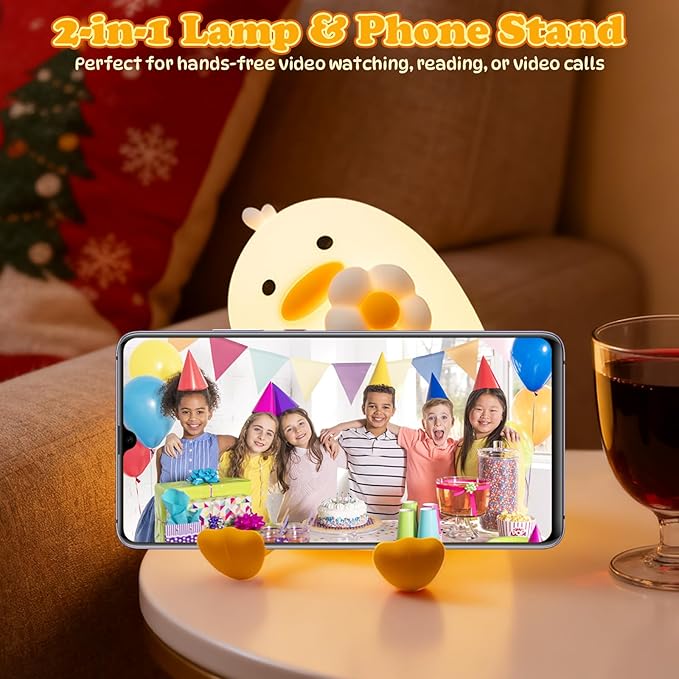 Animal Night Light for Kids, Cute Duck Night Light with Timer, Dimmable Silicone Lamp with 3 Brightness Levels, Rechargeable Nightlight, LED Squishy Bedside Lamp for Boys Girls Toddler (Flower Duck)