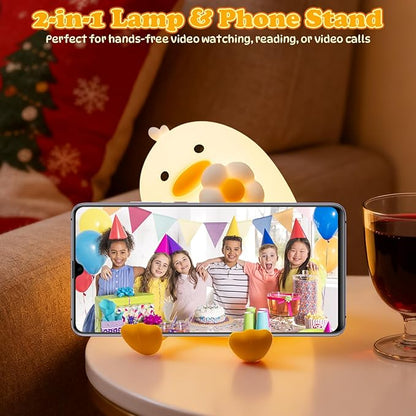 Animal Night Light for Kids, Cute Duck Night Light with Timer, Dimmable Silicone Lamp with 3 Brightness Levels, Rechargeable Nightlight, LED Squishy Bedside Lamp for Boys Girls Toddler (Flower Duck)