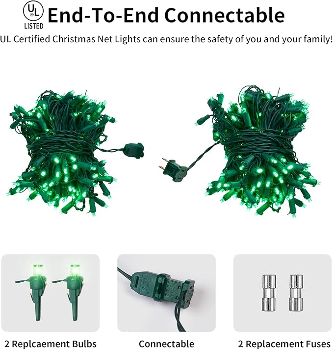 Dirnun Led Christmas Net Lights Green Outdoor Christmas Lights 160LED 5ftx7ft, Waterproof Outdoor Indoor Fairy Mesh Net Light for Xmas Party, Yard, Patio, Trees, Shrubs, Bushes Decorations