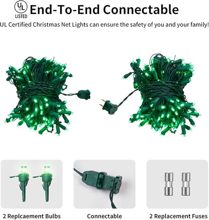 Dirnun Led Christmas Net Lights Green Outdoor Christmas Lights 160LED 5ftx7ft, Waterproof Outdoor Indoor Fairy Mesh Net Light for Xmas Party, Yard, Patio, Trees, Shrubs, Bushes Decorations