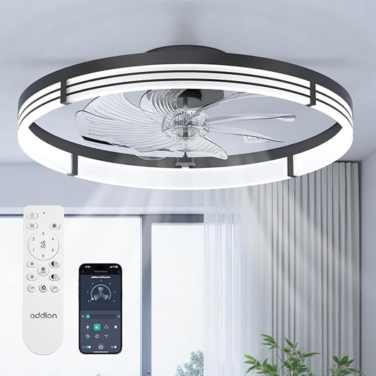 addlon Ceiling Fans with Lights and Remote, 24'' Low Profile Ceiling Fans, 3000-6000K Dimmable Modern Flush Mount LED Fan Light, Fandelier Ceiling Fan for Bedroom, Kitchen, Living Room