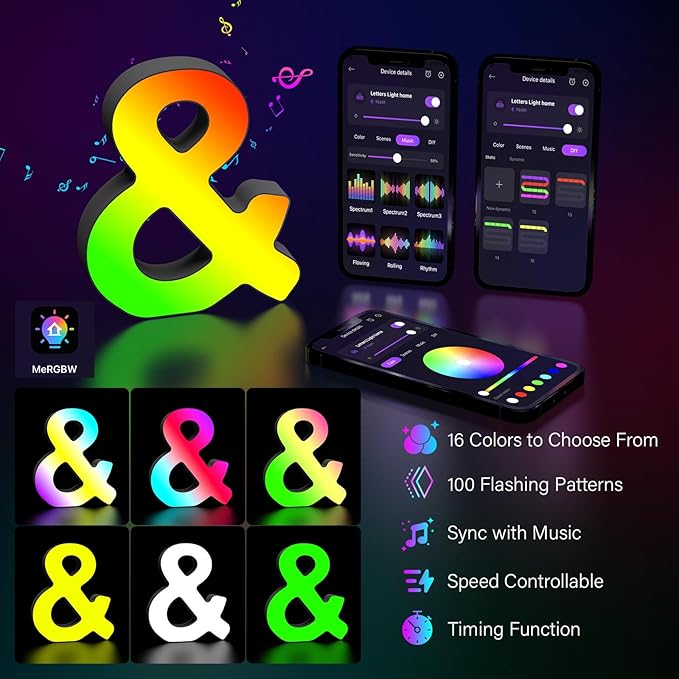 Light Up Letters Marquee Letter - Music Sync RGB Color Changing LED Led Lights Logo Game Lights for Girls Women Party Birthday Christmas Valentine's Day Wall Desktop Decoration