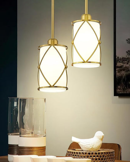 Brushed Gold Pendant Lights Kitchen Island, Modern 2 Pack Pendant Light with Frosted Glass, Farmhouse Mid Century Pendant Lighting for Dining Room, CH9176BGW-2PK