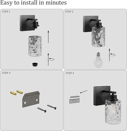 Rayogale Battery Operated Wall Sconce Set of 2, Black Wireless Wall Lights with Timer Function, Easy Install Dimmable Rechargeable Wall Lamps for Living Room, Bedroom, Hallway, Entryway Decor 3000K
