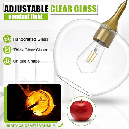 Glass Pendant Lights Kitchen Island, 9.45'' Black Gold Pendant Lighting Fixtures, Modern Hanging Ceiling Light with Clear Glass Shade for Farmhouse Dining Room Bedroom Hallway(1 Pack)