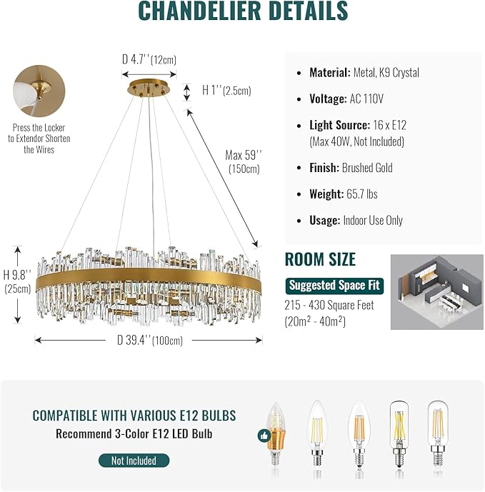 Siljoy Modern Crystal Chandelier, 20-Light Luxury Gold 2-Tiers K9 Crystal Raindrop Chandelier, Large Dimmable Crystal Pendant Ceiling Light for Dining Room Living Room Foyer Entryway D39.4''
