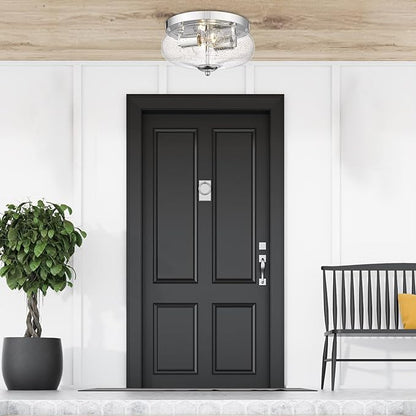 Darkaway Ceiling Light Fixtures Flush Mount Indoor Outdoor Ceiling Light with Seeded Glass Shade for Hallway Kitchen Bedroom Porch Living Room Dining Room Chrome Finish