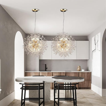 Firework Crystal Chandeliers, 12 Lights Modern Sputnik Chandelier, Gold Dandelion Pendant Light Fixture for Kitchen Island Dining Room Bedroom