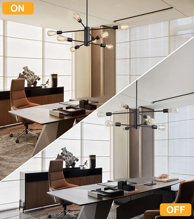 AMZASA Black Modern Sputnik Chandeliers, 8 Light Farmhouse Mid Century Pendant Light for Dining Room Living Room Kitchen Island Entryway Foyer UL Listed