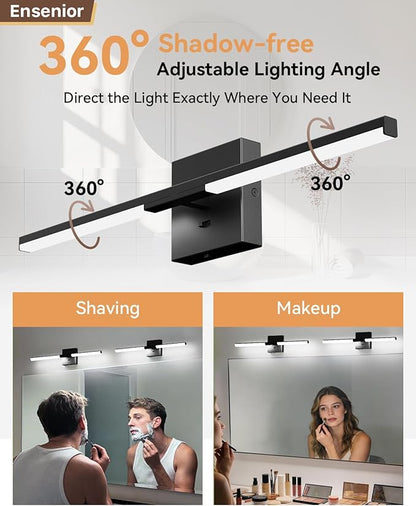 Ensenior Modern Bathroom Vanity Light 24 inch, Built-in Dimmer, 14W Dimmable 5CCT Led Bath Lights, Black Bar Vanity Light for Bathroom Mirror Cabinets Bedroom-FCC & ETL Certificated