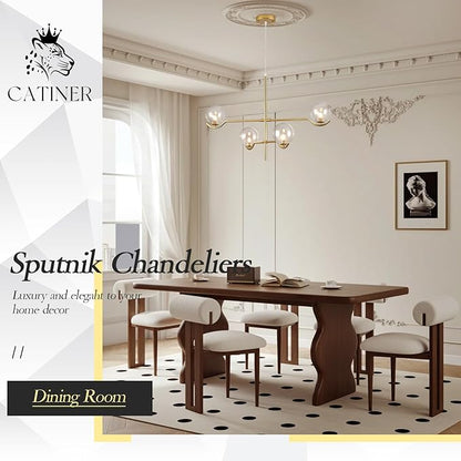 CATINER 4 Lights Gold Sputnik Chandelier, Modern Large L31 '' Mid Century Long Ceiling Pendant Light Fixtures with Clear Glass Globe Shades for High Ceiling Living Room Foyer Dining Room Bedroom