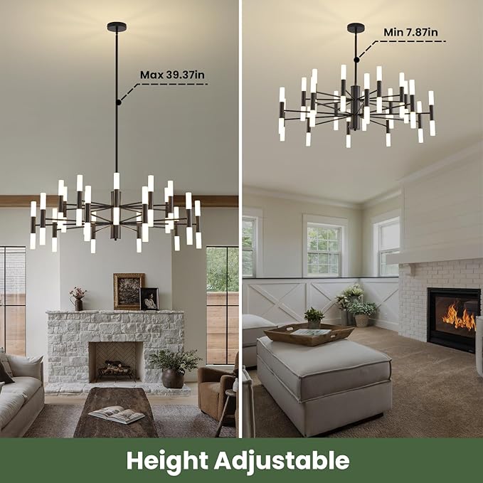 Black Modern Chandelier 40-Light, Large Farmhouse Round Candle Chandeliers with Acrylic Shades, 38.6" Dining Room Light Fixture for High Ceilings, Living Room, Foyer, Entryway, G9 Base