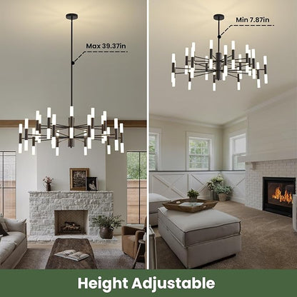 Black Modern Chandelier 40-Light, Large Farmhouse Round Candle Chandeliers with Acrylic Shades, 38.6" Dining Room Light Fixture for High Ceilings, Living Room, Foyer, Entryway, G9 Base