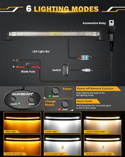 Auxbeam 42 Inch LED Light Bar, 240W Curved 6 Modes Amber White Strobe Fog Lights, Spot Flood ComboOffroad Driving Light for Truck Jeep