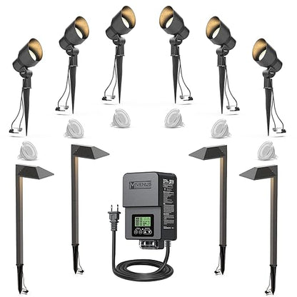 VENUS MANUFACTURING LED Landscape Lighting Kit 6 Spotlights 4 Path Lights with 200W Low Voltage Transformer for Outdoor Walkway Lights, Garden and Lawn Lights, Landscape Lighting