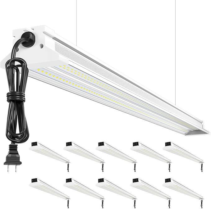Super Bright Upgrade 60W 4' LED Shop Lights 4FT 10 Pack| 9000LM 5000K 48 inch Linkable Ceiling Lighting LED Garage Lights With Plug in For Garage Lighting,Barns,Attics,Utility Room,Shed,Tool Room