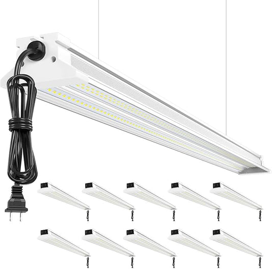 Super Bright Upgrade 60W 4' LED Shop Lights 4FT 10 Pack| 9000LM 5000K 48 inch Linkable Ceiling Lighting LED Garage Lights With Plug in For Garage Lighting,Barns,Attics,Utility Room,Shed,Tool Room
