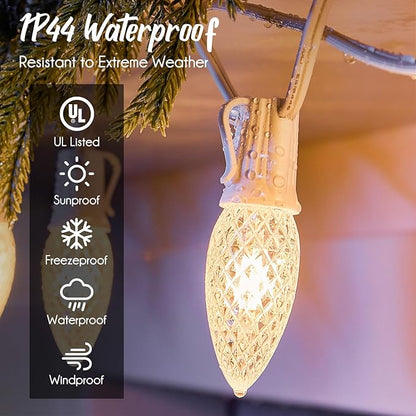 C9 Light Strand 100 FT for E17-12 Spacing, Outdoor String Light Christmas Stringer with 100 Sockets for Patio (White)