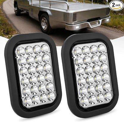 Nilight 5” X 3” Inch Rectangular Trailer Tail Light 2 PCS White 24 LED Back Up Reverse Lights w/Flush Mount Grommets Plugs IP67 Waterproof for 12V Truck ATV UTV Bus RV Camper