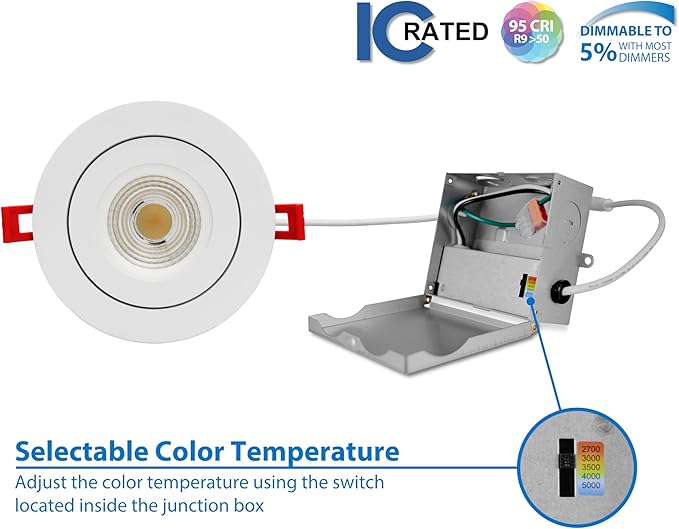 DGF 4-inch White Selectable Canless Floating Gimbal LED Recessed Downlight (DGF43120SRDWH)