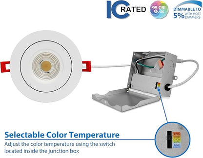 DGF 4-inch White Selectable Canless Floating Gimbal LED Recessed Downlight (DGF43120SRDWH)