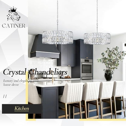 CATINER Modern Crystal Chandelier 18”Chrome Semi Flush Mount Ceiling Light Fixtures 6-Lights Drum Crystal Pendant Lighting for Dining Room Foyer Bedroom Living Room