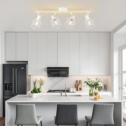 WILON Track Lighting Fixtures, Flush Mount Ceiling Spot Lights Modern Dining Room 4 Light Fixture 4 Way Track Light White Kitchen Rotatable Spotlight for Entryway Living Room