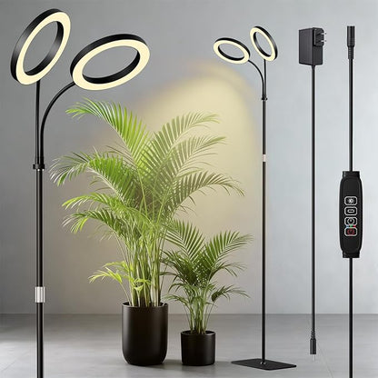 Dual Head Grow Light for Indoor Plants Full Spectrum Plant Light with 16.5"-68" for Growing Large Tall Plants Equipment with 3/9/12-hour Automatic Timers 3 Light Modes 10 Dimmable Levels