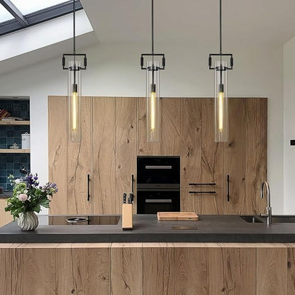 21.6'' Black Pendant Lights Set of 2, Modern Pendant Lights Kitchen Island, Large Kitchen Pendant Lighting Over Island,Long Adjustable Height Glass Pendant Light Fixtures, Included E12 Bulbs
