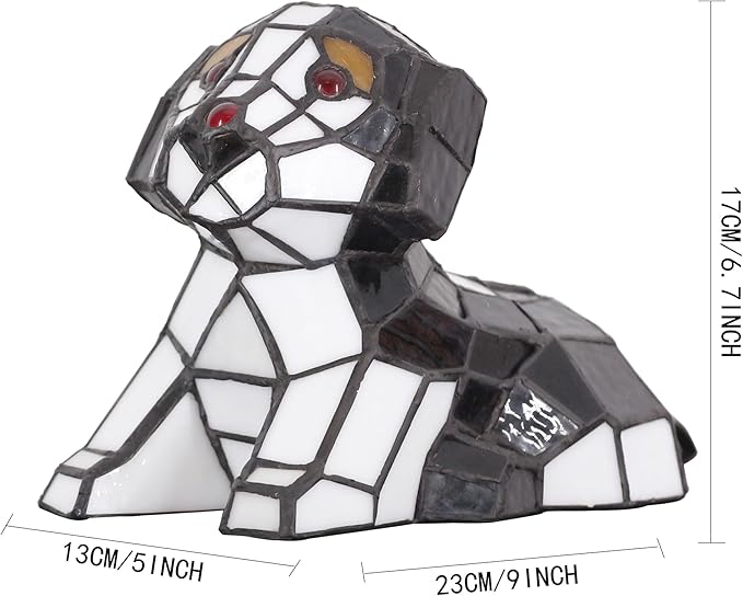 Small Tiffany Lamp Stained Glass Animal Table Lamp Mini Accent Desk Light (Brown White Dog)