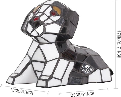 Small Tiffany Lamp Stained Glass Animal Table Lamp Mini Accent Desk Light (Brown White Dog)