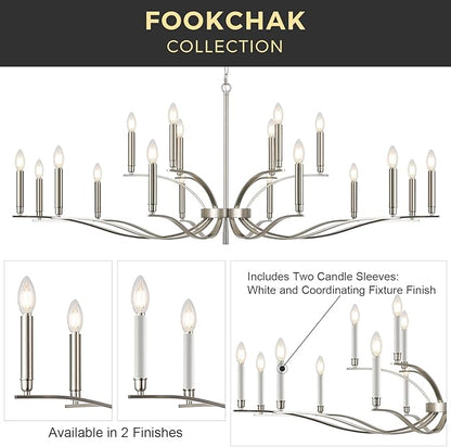 18 Light Nickel Living Room Chandelier High Ceiling Foyer Candle Chandelier Large Modern 59in Metal Chandeliers Hanging Light for Master Bedroom Dining Room Light Fixture Over Table
