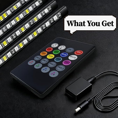 DIBMS RGB Car Strobe Safety Lights with Remote,Interior LED Light for Car Accessories Women Men Husband Birthday Gift APP Control with USB Port Music Sync Color Change for Truck Decor 12V Dashboard