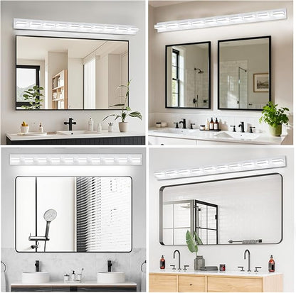 IZORRO LED Modern Bathroom Lights Fixtures(10-Light,Dimmable),Matte White Acrylic Wall Lighting,Vanity Lights for Bathroom Over Mirror - 6000k 36In （No Assembly Required）