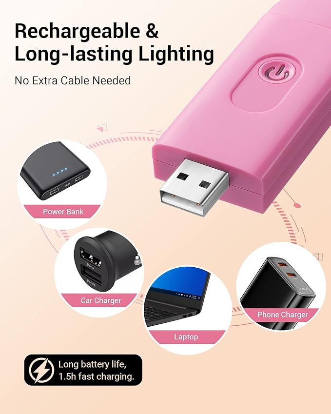 DEWENWILS USB Rechargeable Book Reading Light, Warm White, Brightness Adjustable, LED Clip on Book Lights for Reading in Bed, Car Reading Light for Kids, Bookworms (Pink)