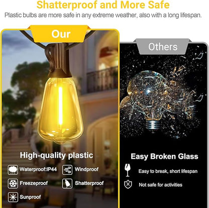 LAMPHOME 4-Pack 26Ft ST38 Outdoor String Lights, Warm Yellow Edison LED Patio Lights with 12+1 Shatterproof Bulbs, Waterproof for Bistro Christmas Party Garden Decor