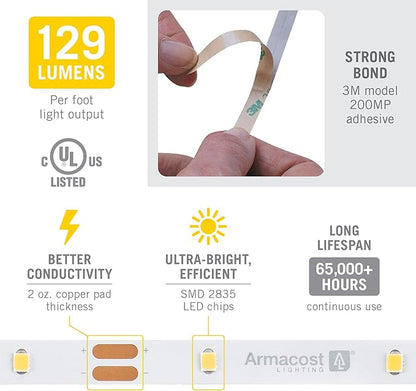Armacost Lighting RibbonFlex Pro 12V White LED Strip Lights 30 LED/m, 2700K, 8.2 ft 131210