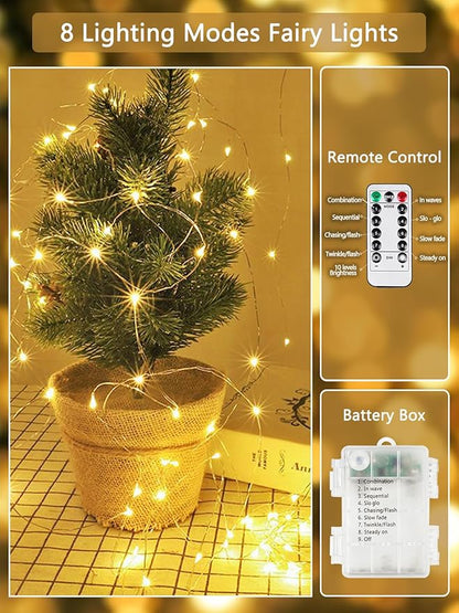6 Pack Fairy Lights Battery Operated with Remote, 120LED 40FT Twinkle Lights Waterproof Outdoor Indoor Decor, 8 Modes Battery String Light Timer for Christmas Party Birthday Home DIY Décor(Warm White)