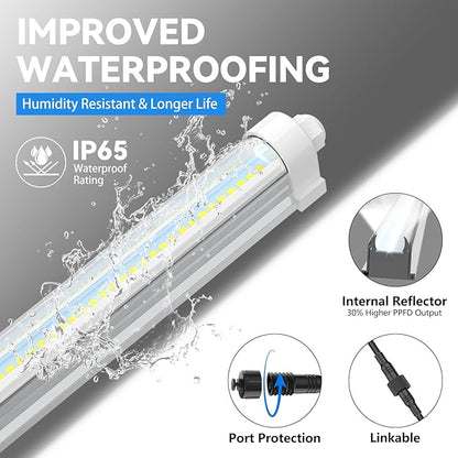 JESLED 4FT Waterproof Grow Lights for Indoor Plants, Sunlight Full Spectrum 5000K LED for Seed Starting, Seedling & Vegetables, 96W(2 X 48W, 600W Equiv), Linkable Grow Light Strip with Switch, 2P