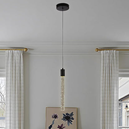 Black Bubble Crystal Pendant Light, 1-Light Modern Mini Chandelier with Integrated LED, Adjustable Hanging Crystal Rod Chandelier for Kitchen Island Dining Room Foyer
