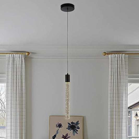 Black Bubble Crystal Pendant Light, 1-Light Modern Mini Chandelier with Integrated LED, Adjustable Hanging Crystal Rod Chandelier for Kitchen Island Dining Room Foyer