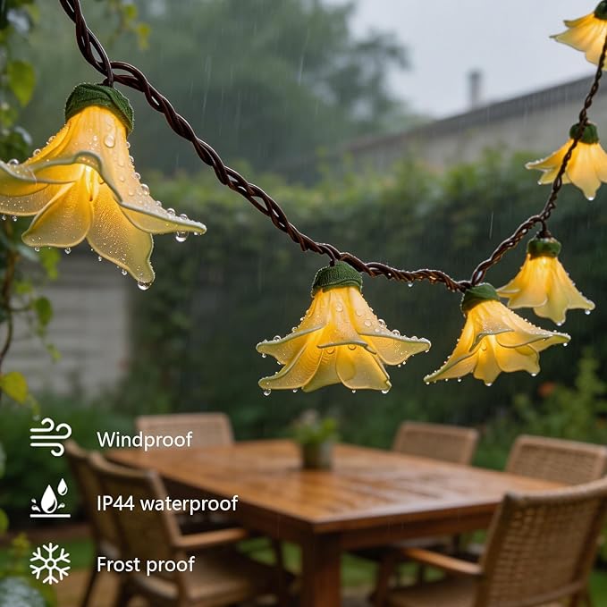 Flower String Lights Plug in with 10 LED Bulbs, Decorative Spring String Lights Indoor for Bedroom, Connectable Flower Fairy Lights Outdoor for Patio Garden Porch Floral Wedding Gifts(Yellow Lily)
