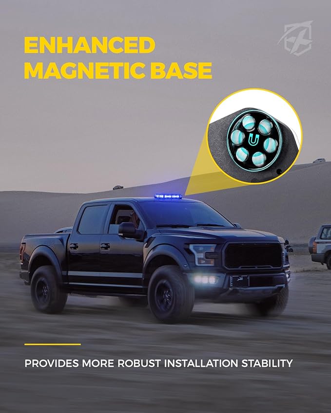 Xprite Blue Rooftop Emergency Strobe Light Bar, Beacon Safety Flashing Police Lights w/Control Panel Magnetic Base for Police Law Enforcement POV Vehicles Trucks