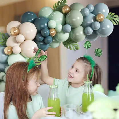 HILAVO Dusty Blue Sage Green Balloon Arch Kit Slate Fog Blue Pastel Green White Sand Beige Gold Balloons Garland for Jungle Safari Birthday Baby Shower Wedding Party Decorations