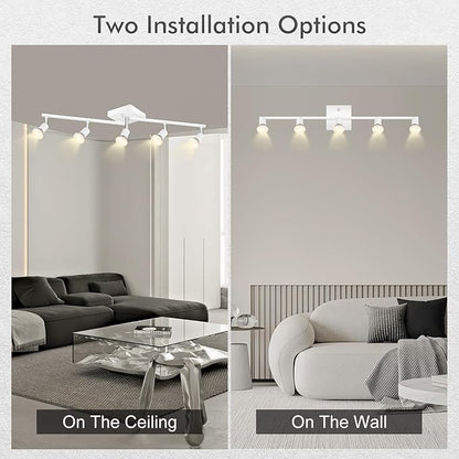 BoostArea 5 Light Track Lighting Fixtures Ceiling, Matte White Kichen Track Lighting, Rotatable Light Heads, Adjustable Modern Directional Ceiling Light for Kitchen,No Bulbs